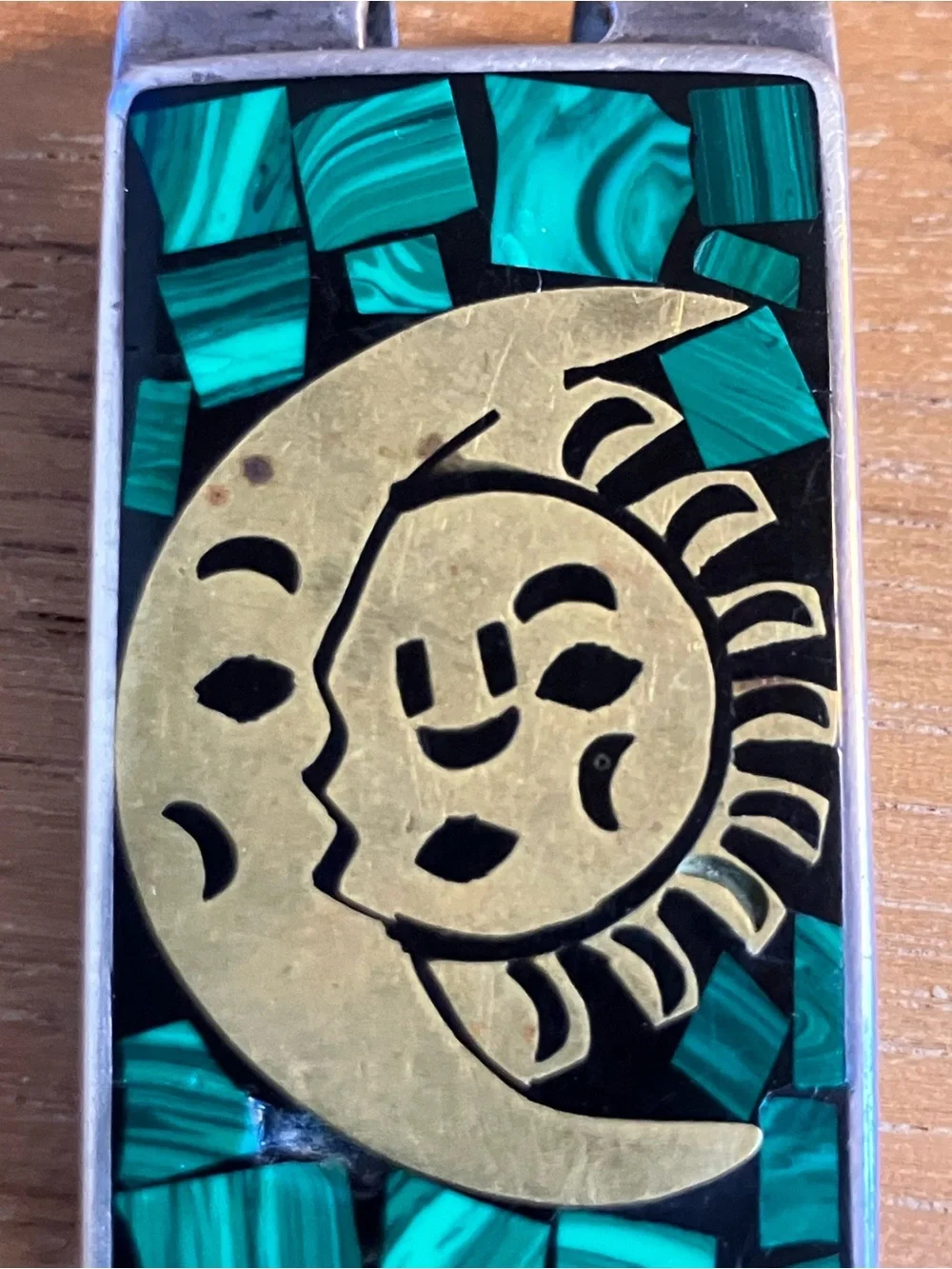 Vintage Taxco Mixed Metal Malachite Money Clip (Latin TP-114 Mexico)
